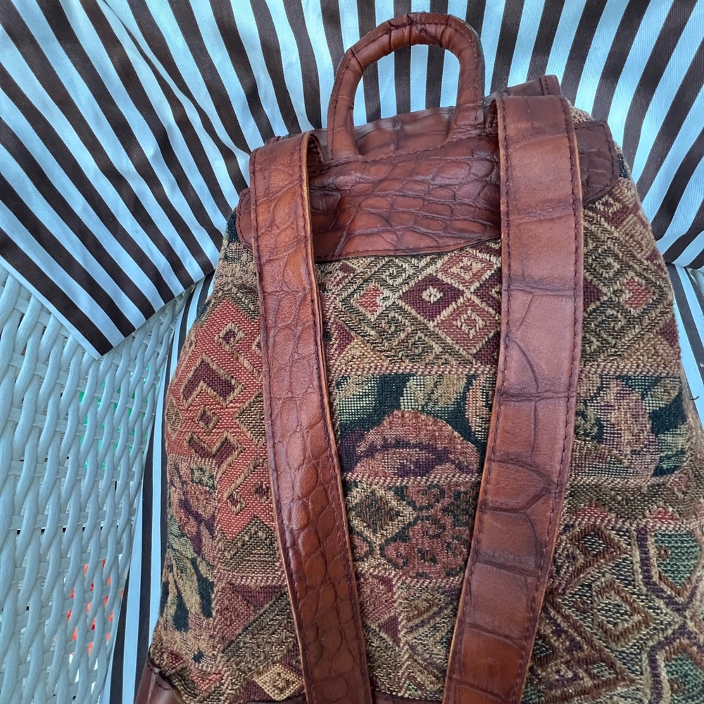Henri Bendel Vintage Drawstring Croc-embossed Tapestry Backpack - Picture 6 of 16